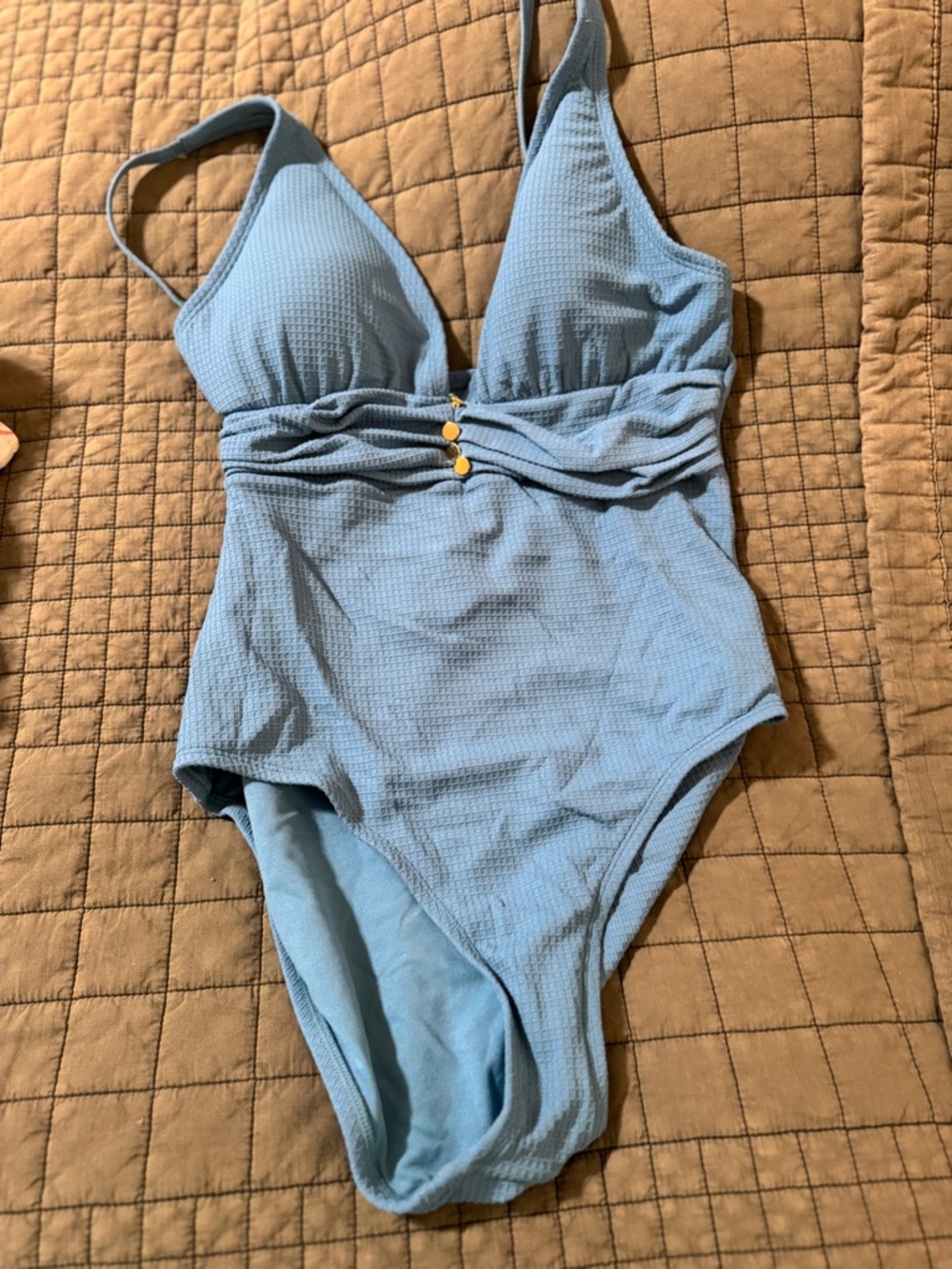 Ellen Tracy Light Blue One-Piece Swimsuit with Gold Accent size 12